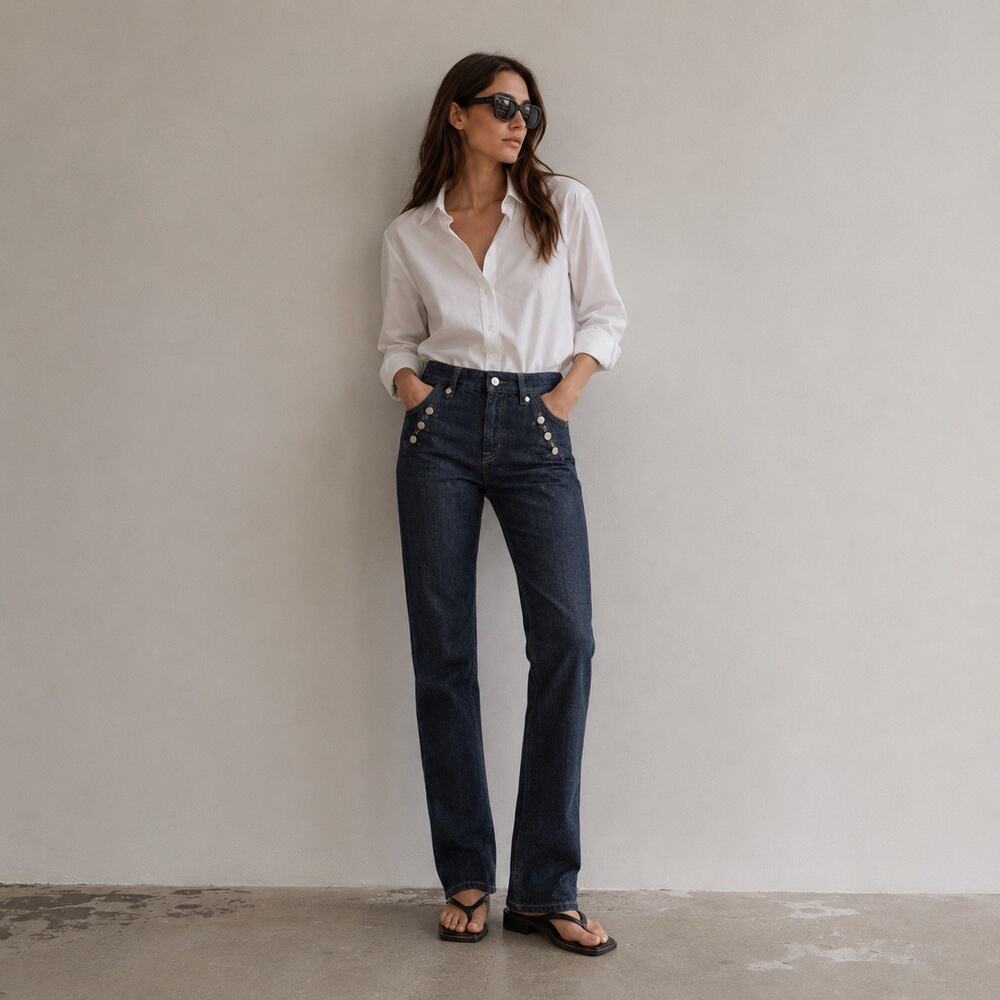 Filippa K Niki Jeans Womens 28x34 Dark Wash Sailor Button Straight Scandinavian